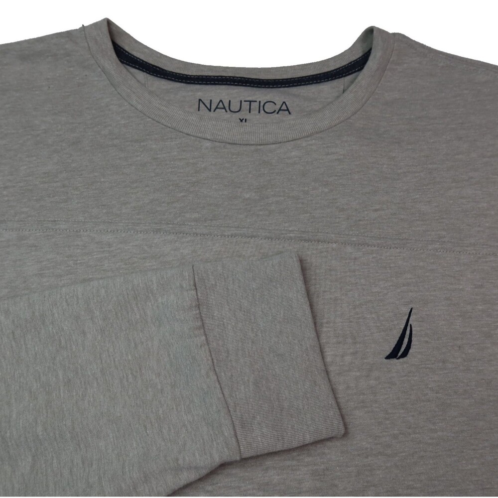 Nautica Long Sleeve Pullover T-Shirt Grey Men's Size XL Crew Neck Cotton Blend